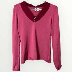 Moth Light Maroon V-Neck Sweater with Collar Size Small